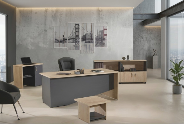 Complete office office furniture desk office office table set 4-piece wood gray