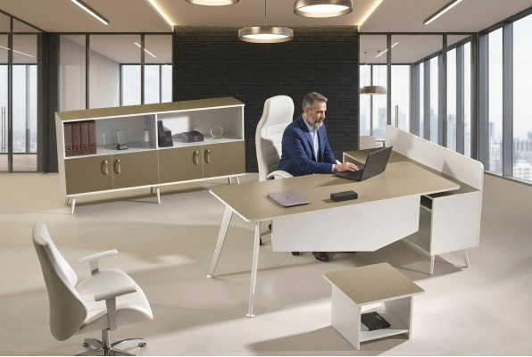 Corner desk office furniture white complete office 3-piece wooden set
