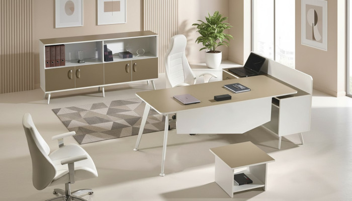 Corner desk office furniture white complete office 3-piece wooden set