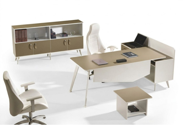 Corner desk office furniture white complete office 3-piece wooden set