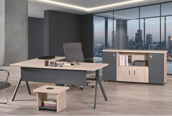 Complete office furniture corner office desk office desk set 3-piece wood gray