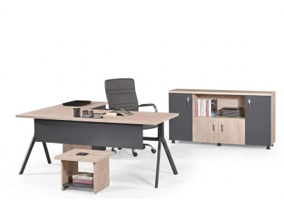Complete office furniture corner office desk office desk set 3-piece wood gray