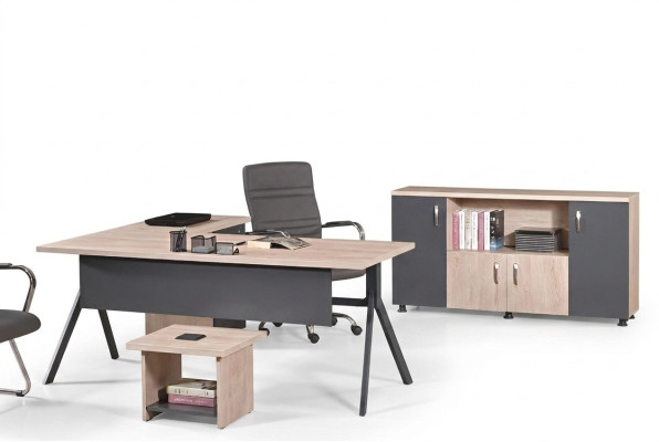 Work Desk Complete Office Office Furniture Corner Office Desk 3-piece Wood Set Gray
