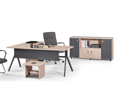 Work Desk Complete Office Office Furniture Corner Office Desk 3-piece Wood Set Gray