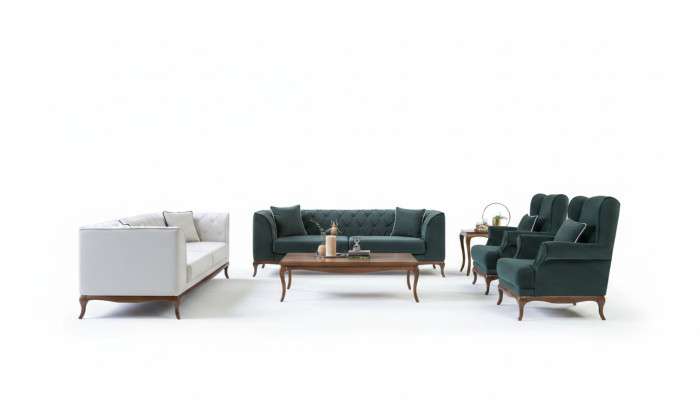 Sofa set three-seater sofa fabric sofa green upholstered sofas two-seater