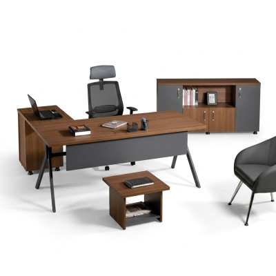 Corner office desk workstation complete office office furniture 3-piece wood set gray