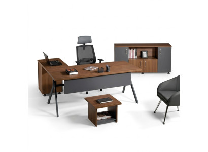 Corner office desk workstation complete office office furniture 3-piece wood set gray