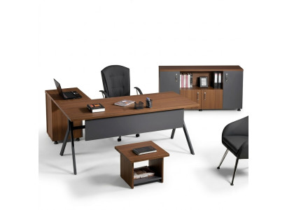 Home office furniture complete office corner desk set 3-piece wood gray table