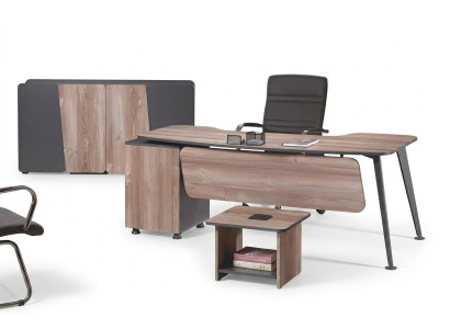 Furniture Office Study Furniture Desk Set 3-piece Wood Brown Table