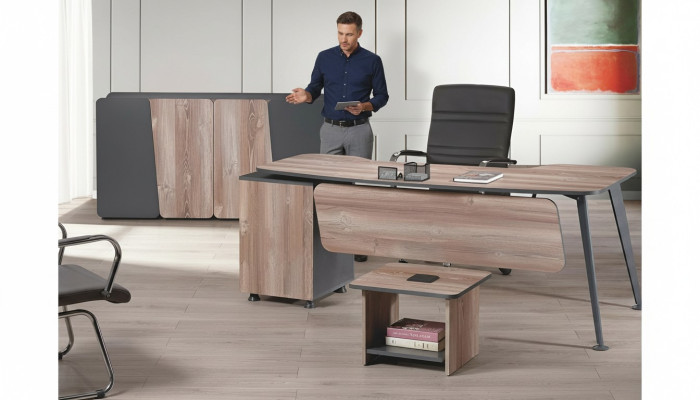 Complete office furniture set desk 3-piece wood brown office furniture