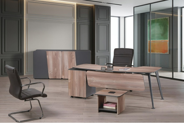 Complete office furniture set desk 3-piece wood brown office furniture