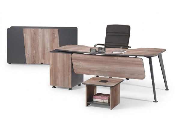 Complete office furniture set desk 3-piece wood brown office furniture