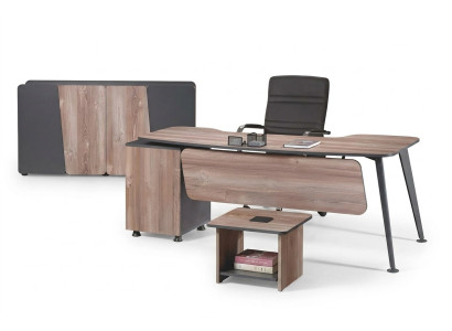 Complete office furniture set desk 3-piece wood brown office furniture