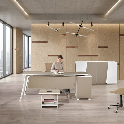 Complete office furniture desk office desk set 3-piece wood beige