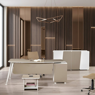 Complete office furniture desk office desk set 3-piece wood beige