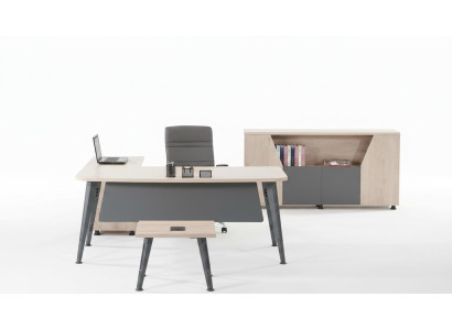Corner office desk, work desk, complete office furniture 3-piece wood set, gray