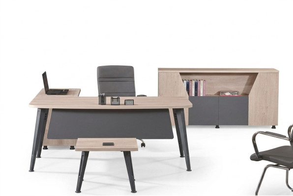 Office furniture corner office desk work table complete office 3-piece wooden set gray