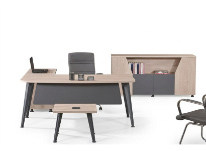 Office furniture corner office desk work table complete office 3-piece wooden set gray