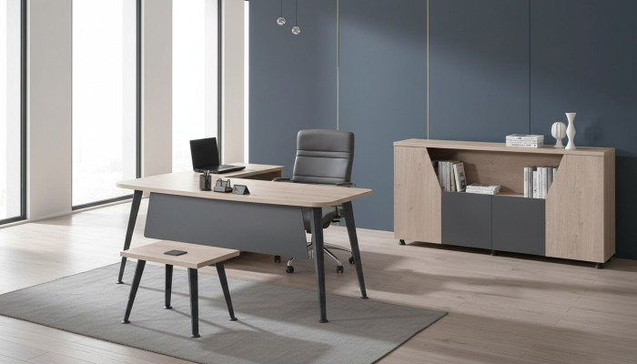 Furniture office study furniture corner office desk set 3-piece wood gray table