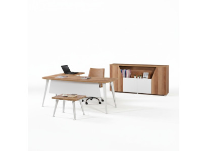 White Office Furniture Set 3-piece Corner Office Desk Complete Office Cabinet Wood Group