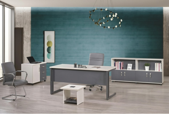 Computer furniture workstation office furniture desk 4-piece wood set gray