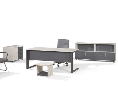 Computer furniture workstation office furniture desk 4-piece wood set gray