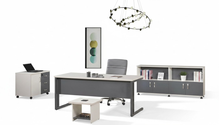 Work desk office furniture computer furniture desk 4-piece wood set gray