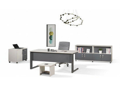 Work desk office furniture computer furniture desk 4-piece wood set gray