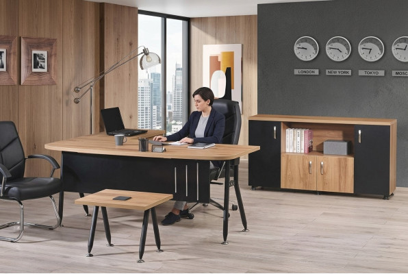 Corner office desk workstation complete office office furniture 3-piece wood set black