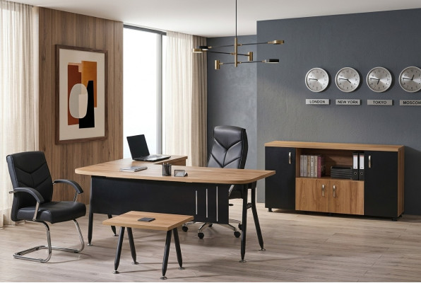 Corner office desk workstation complete office office furniture 3-piece wood set black