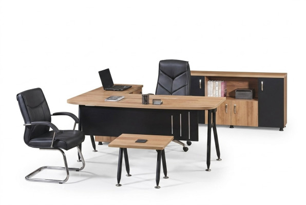 Corner office desk workstation complete office office furniture 3-piece wood set black