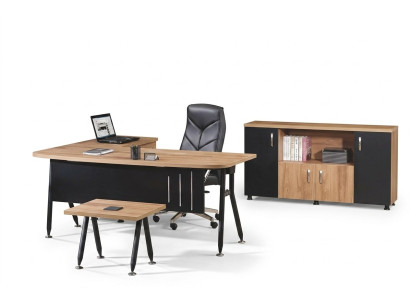 Group Office Corner Desk Office Furniture Cabinet 3-Piece Wood Black