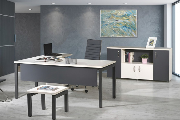 Complete Office Corner Desk Office Furniture 3-Piece Wood Set Gray Computer Furniture