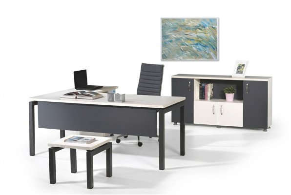 Furniture Office Home Office Furniture Corner Office Desk Set 3-Piece Wood Gray Table