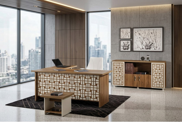 Computer furniture work table office furniture corner office table 3-piece wood set brown