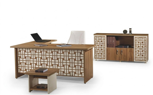Computer furniture work table office furniture corner office table 3-piece wood set brown