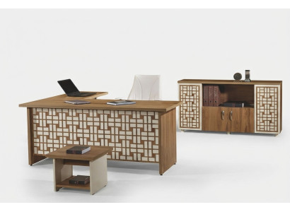 Group office corner desk study room furniture cabinet 3-piece wood brown