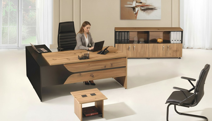 Office Furniture Braun Set 3-Piece Corner Office Desk Complete Office Cabinet Wood Group