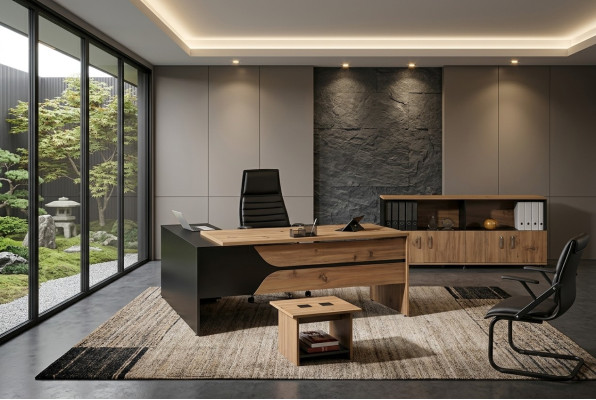 Office Furniture Braun Set 3-Piece Corner Office Desk Complete Office Cabinet Wood Group