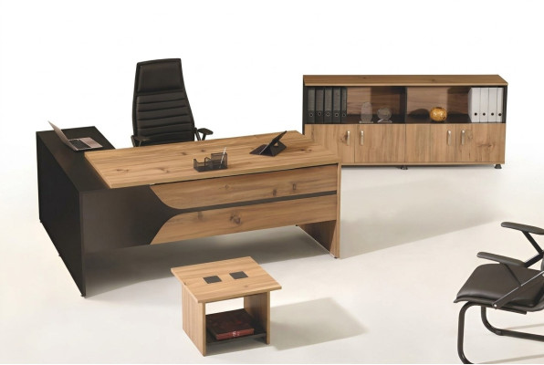 Office Furniture Braun Set 3-Piece Corner Office Desk Complete Office Cabinet Wood Group