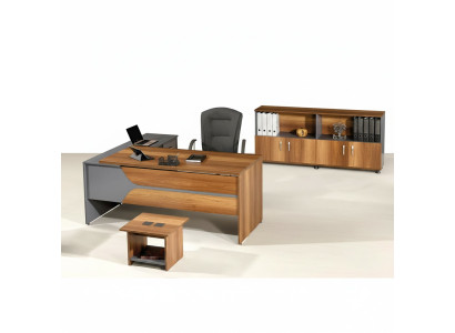 Suite Office Corner Office Desk Study Room Furniture Cabinet 3-piece Wood Brown
