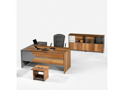 Office Furniture Gray Set 3-Piece Corner Desk Complete Office Cabinet Wood Group