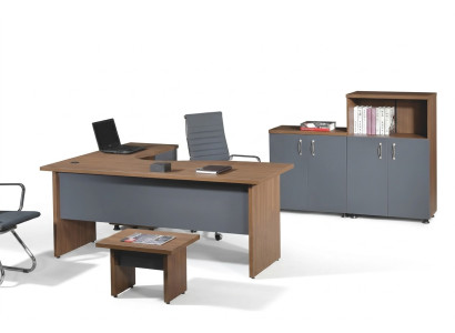 Group office corner desk study furniture cabinet 4-piece wood gray