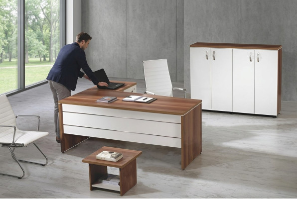 Set Office Corner Desk Home Office Furniture 3-Piece Cabinet Wood White
