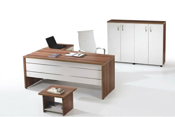 Set Office Corner Desk Home Office Furniture 3-Piece Cabinet Wood White