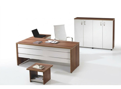 Set Office Corner Desk Home Office Furniture 3-Piece Cabinet Wood White