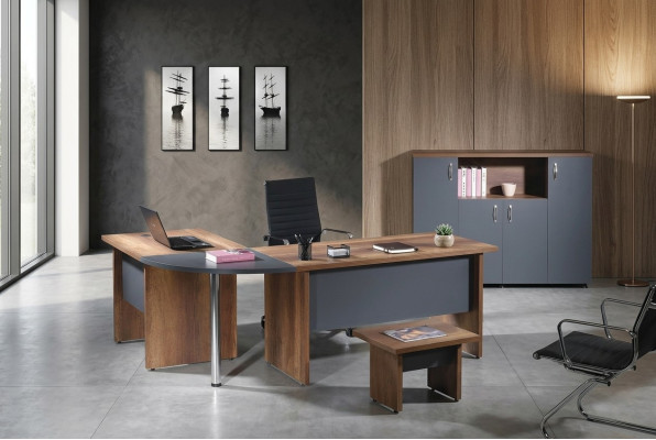 Computer furniture workstation office furniture corner office desk 3-piece wood set gray