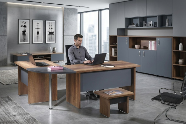 Office furniture computer furniture office furniture corner office desk 3pc wood gray