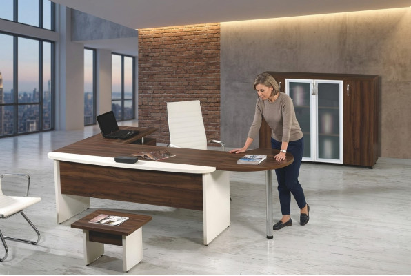 Classic Office Furniture Set 3-piece Corner Desk Complete Office Wood Brown