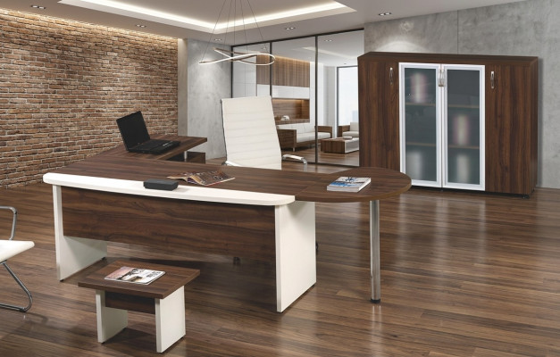 Classic Office Furniture Set 3-piece Corner Desk Complete Office Wood Brown